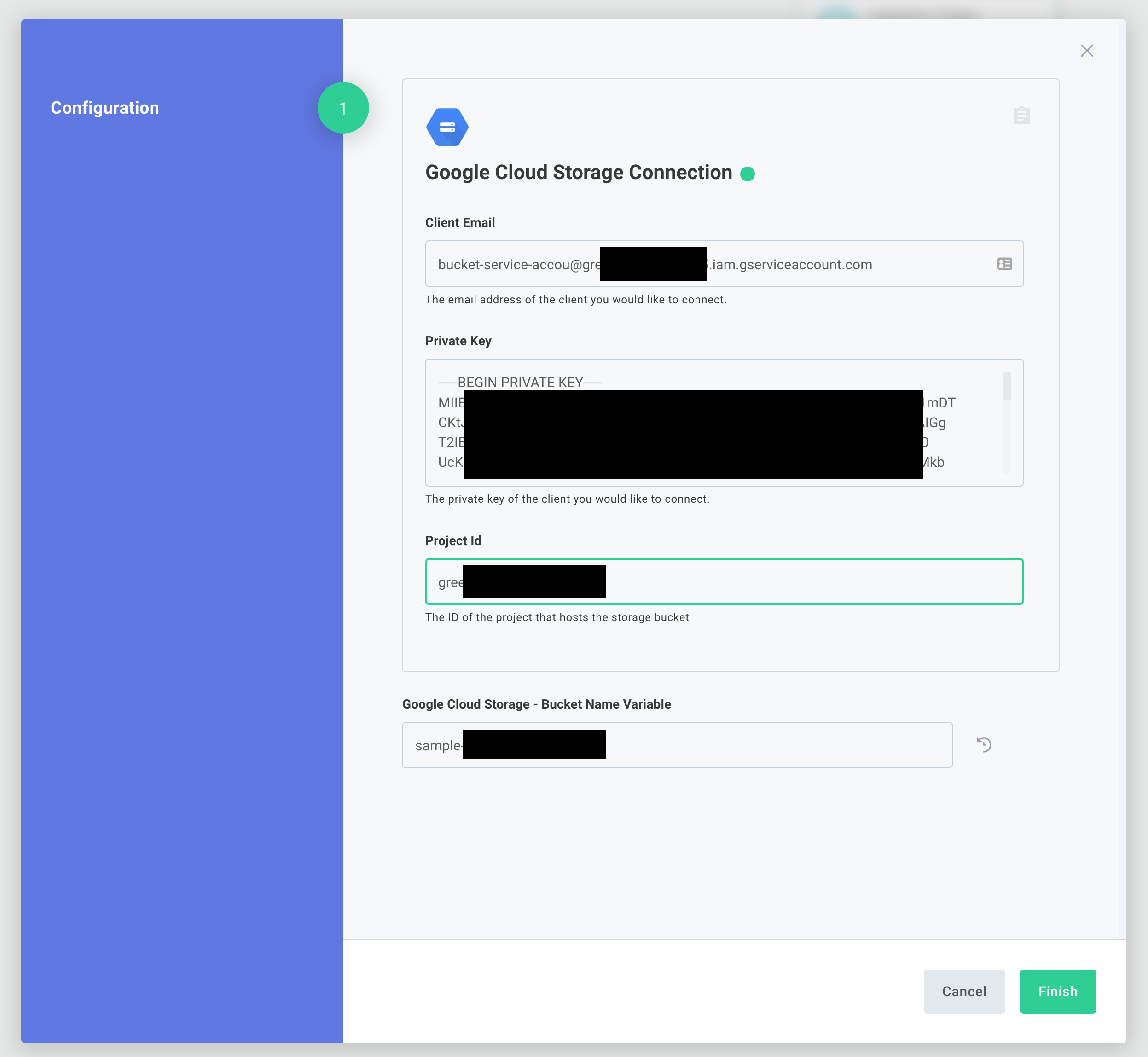 Google Cloud Storage - Test config variables